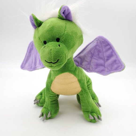 Lambs and Ivy Dragon Plush Green Purple Wings White Hair Gold Sparkle Stomach - Picture 1 of 7
